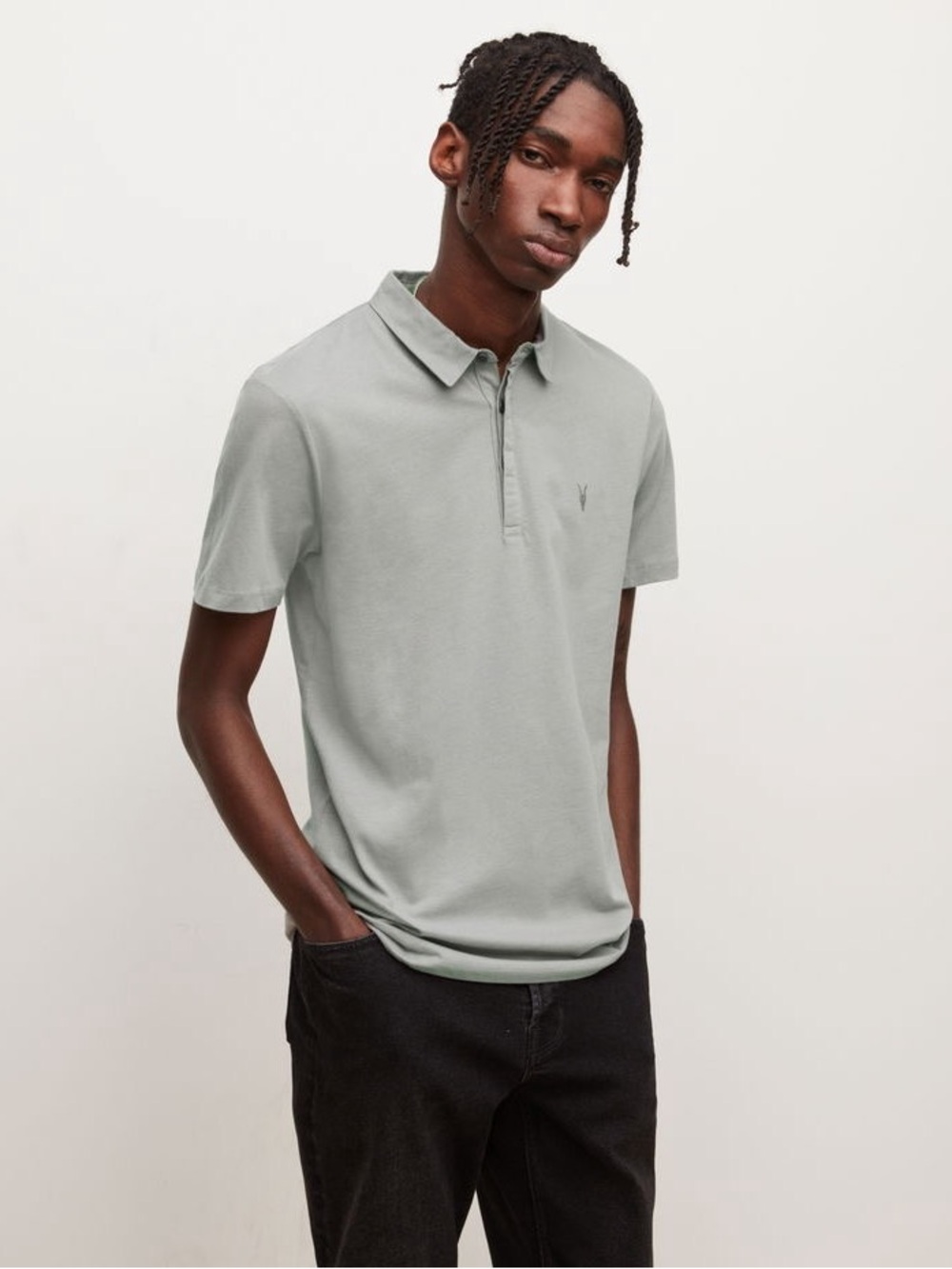AllSaints Brace Short Sleeve Polo in Light Green | LIKE NEW